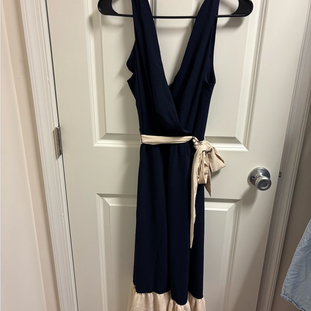 DKNY Navy and Cream Maxi Dress